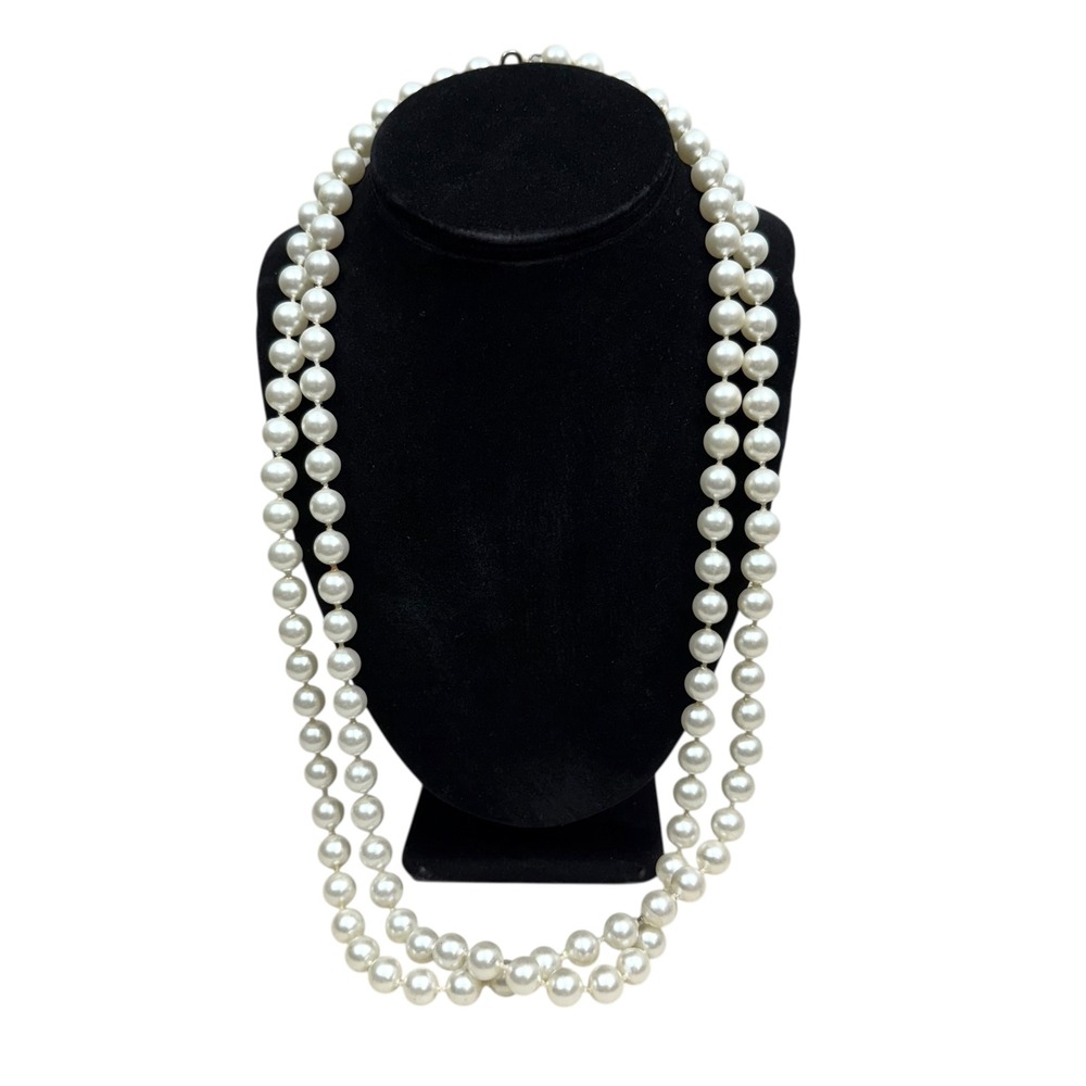 Long Imitation Pearl Statement Necklace Classic Costume Elegant Jewelry 26.5in L